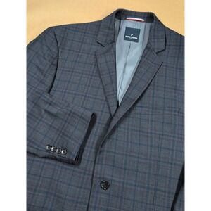 Daniel Hechter 46L Grey Plaid Wool Double Vent Blazer Suit Jacket 2 Button Lined